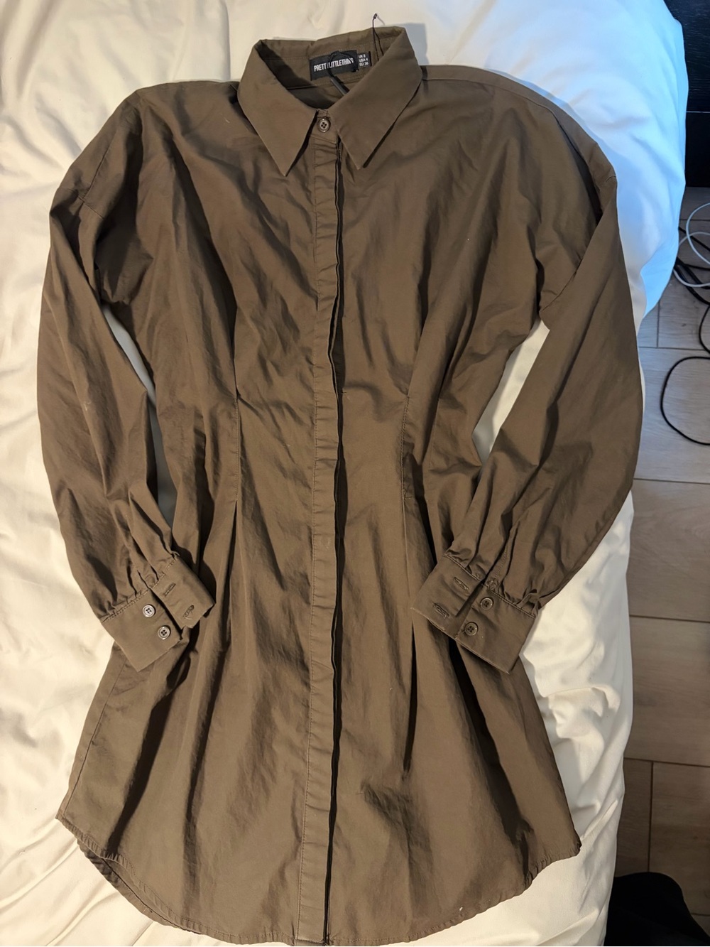 PrettyLittleThing Brown Long Sleeve Button-Front Shirt Dress